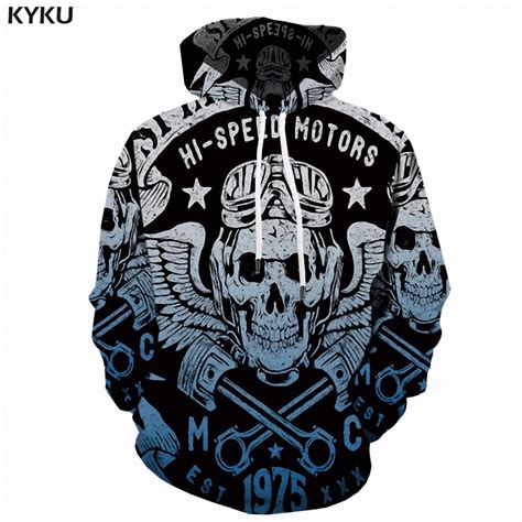 Kyku Skull Hoodie Men Print Feather 3d Hoodies Mechanical Anime Hooded