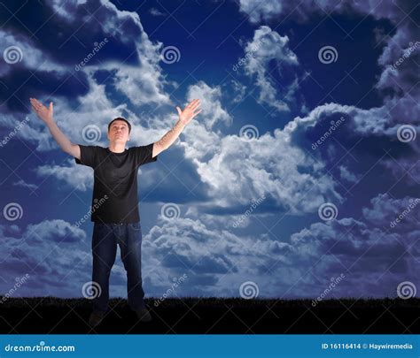 Peace Man Reaching To The Sky With Hope Stock Photo Image Of
