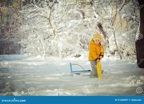 The Child On Snow Stock Image Image Of Activity Winter 21606897