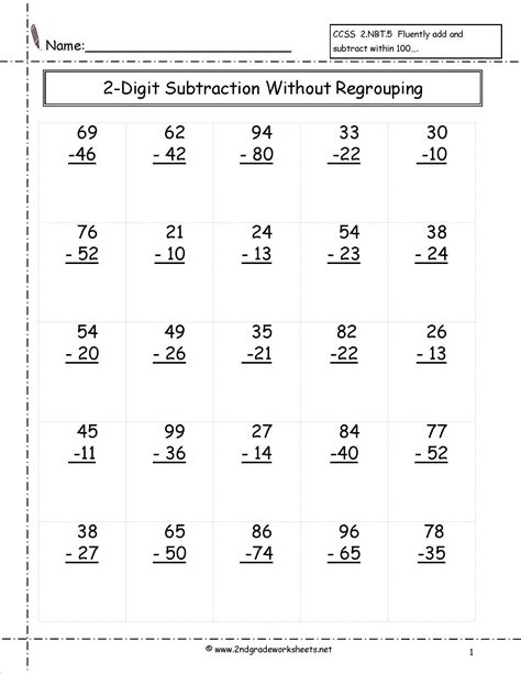 Subtraction Worksheet For 2nd Graders