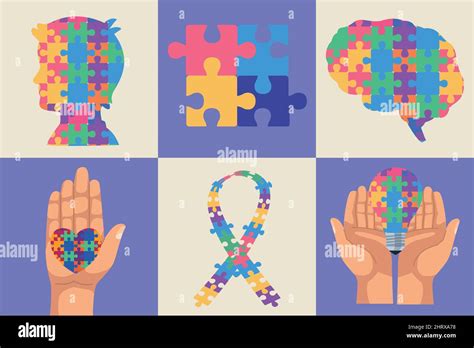 Autism Day Six Icons Stock Vector Image And Art Alamy