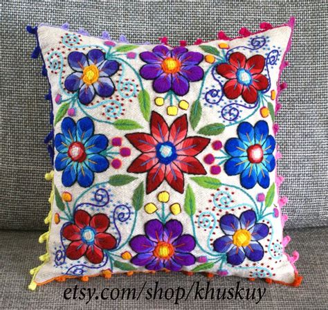 Almohada Decorativa Almohada Peruana Cubre Flores Bordadas A Etsy