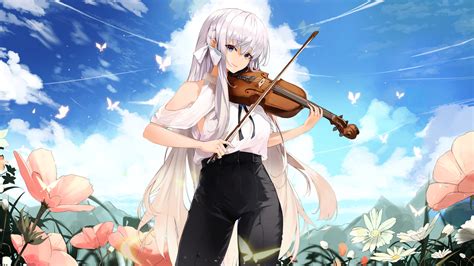 Anime Girl Playing The Violin Hd Wallpaper Background Image