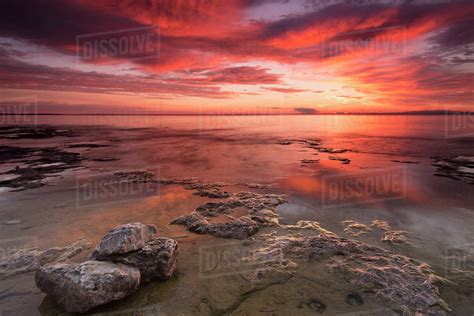 Dramatic Sunrise At Cave Point With Brilliant Colours Wisconsin
