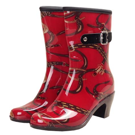 High Heeled Rain Boots In The Tube Side Zipper Can Add Cashmere Female Rain Boots Womens Rubber