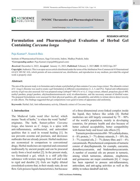 Pdf Formulation And Pharmacological Evaluation Of Herbal Gel
