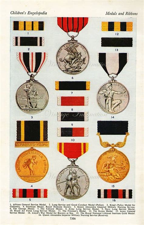 1950 Antique British Medals Ribbons Print 2 Military Orders Etsy In