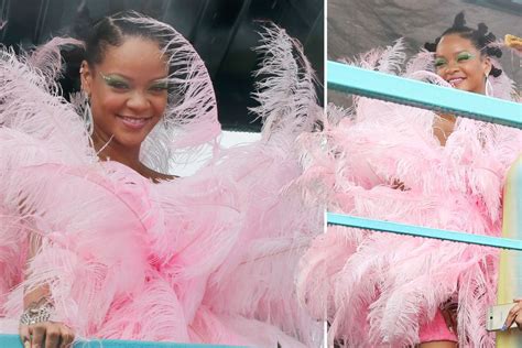 rihanna in barbados pink feathers at the carnival hip hop news uncensored