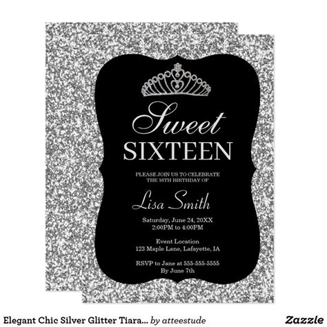 Elegant Chic Silver Glitter Tiara Sweet 16 Invitation Zazzle Sweet