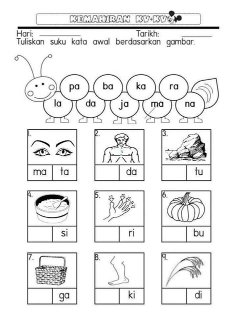 Bahasa Malaysia Prasekolah Latihan Suku Kata 1d1