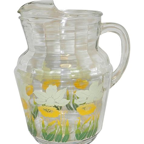 Vintage Anchor Hocking Floral Pattern Glass Pitcher from ...