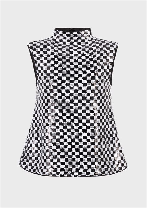 Top Embellished With Damier Motif Sequins Woman Emporio Armani