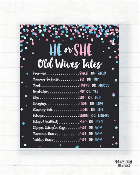 Old Wives Tales Sign Gender Reveal Poster Gender Reveal Old Etsy