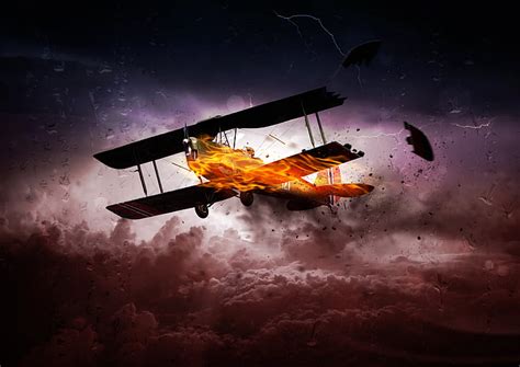 Hd Wallpaper Storm 8k Propeller Plane Clouds 4k Aircraft Fire