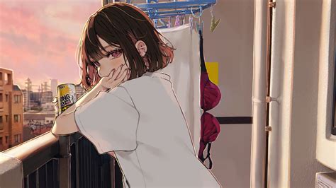 2048x1152 Anime Girl Chilling At Balcony 4k Wallpaper2048x1152