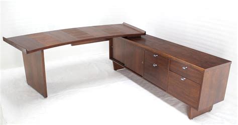 Large Executive Mid Century Modern Walnut L Shape Desk