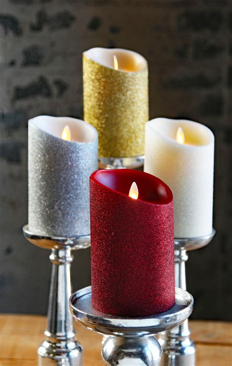 Moving Flame Silver Glitter Candle Battery Operated 35 X 5 Timer