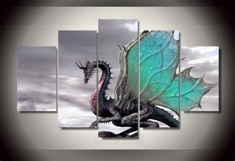 5 Panels Dragon Group Artwork Multi Canvas Art