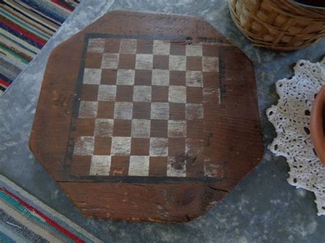 Antique Handmade Primitive Wooden Checkerboard Game Board Etsy