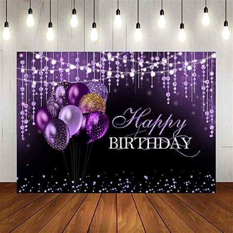 Lofaris Black And Purple Birthday Backdrop For Women Girls Gold Balloon Bady Background