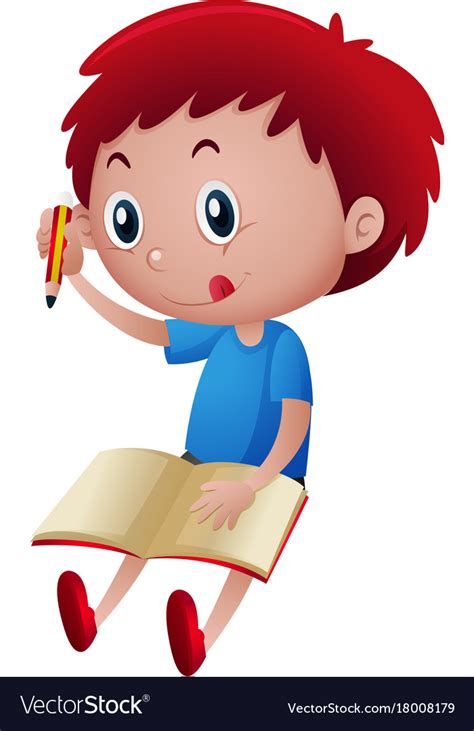 Little Boy Writing On Notebook Royalty Free Vector Image