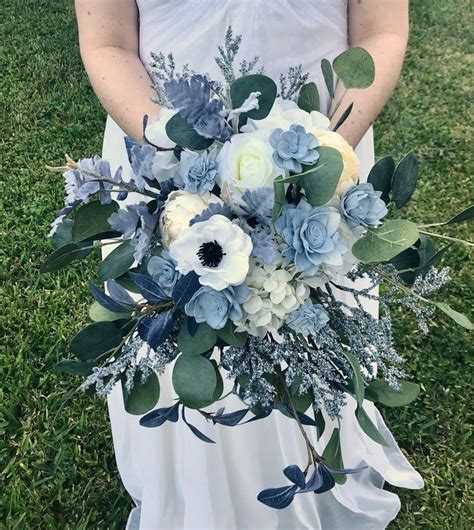 Dusty Blue And Ivory Bridal Bouquet Made To Order Made With Etsy