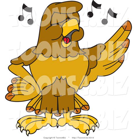 Vector Illustration Of A Cartoon Hawk Mascot Character Singing In
