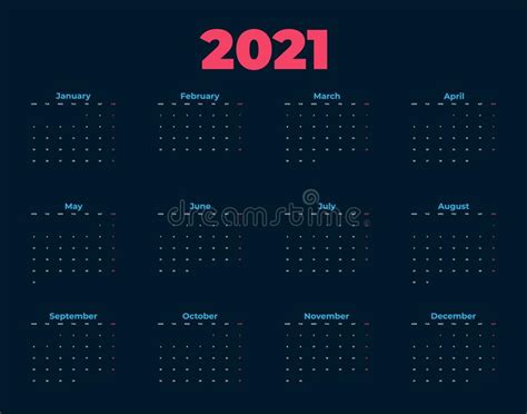 Free printable calendar time and date in 2020 | calendar template. Simple 2021 year calendar stock vector. Illustration of organizer - 115581325