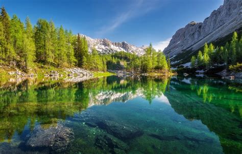 Wallpaper Trees Mountains Lake Reflection Slovenia Slovenia