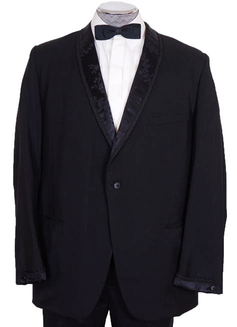 Vintage 1960s Tuxedo Jacket Brocade Satin Shawl Lapels Mens Size L