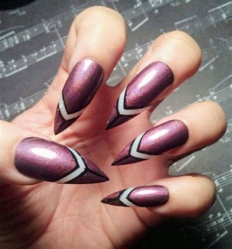 Stiletto Nails Long Holographic Purpleblack Gothgothic Etsy
