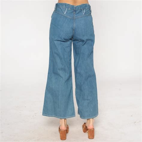 70s Bell Bottoms Jeans Denim Flares Retro Boho High Waisted Blue Flared