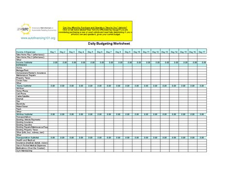 Daily Home Budget Excel Templates At