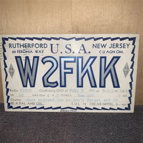 Vintage Ham Radio Qsl Card 1933 Ripley Rutherford New Jersey 1783 Picclick