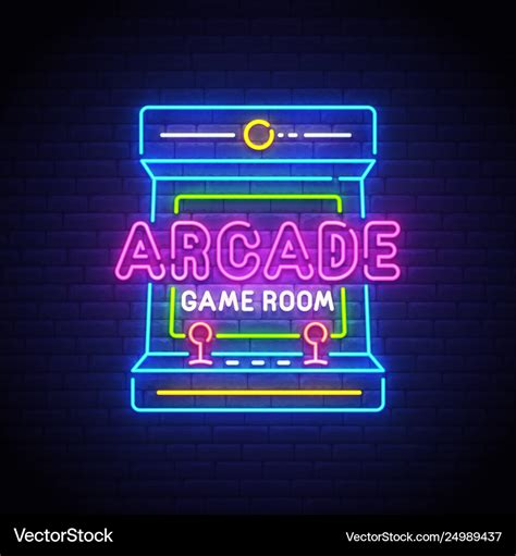 Arcade Games Neon Sign Game Logo Neon Royalty Free Vector