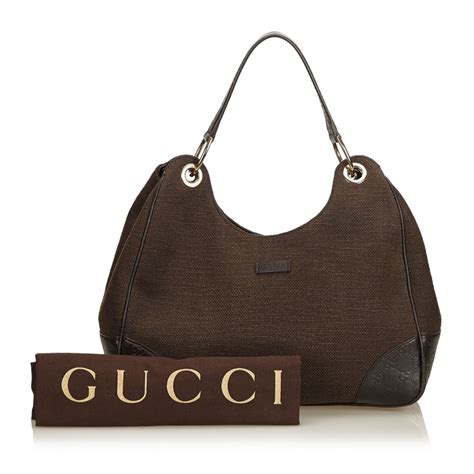 Gucci Vintage Canvas Hobo Bag Brown Leather Handbag Luxury High