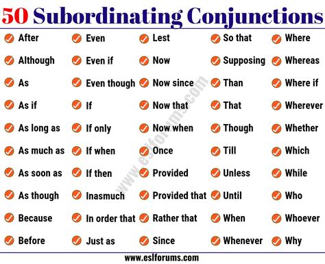 A List Of Subordinating Conjunctions
