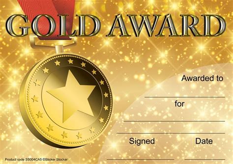 30 Gold Award Certificates For School Teachers 250gsm A5 Silk Finish