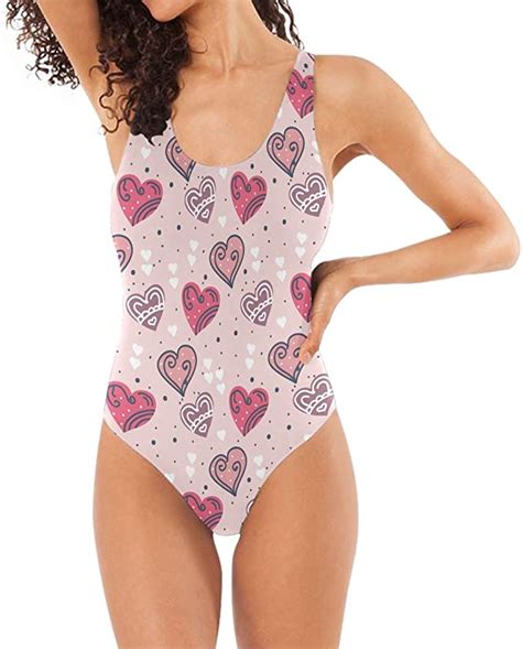 Littleluck Women Swimsuit Valentine Love Hearts Pattern Pink One Piece Swimwear Amazon Ca