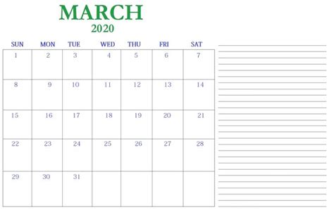 Printable March 2020 Calendar Pdf Word Excel Templates In 2020