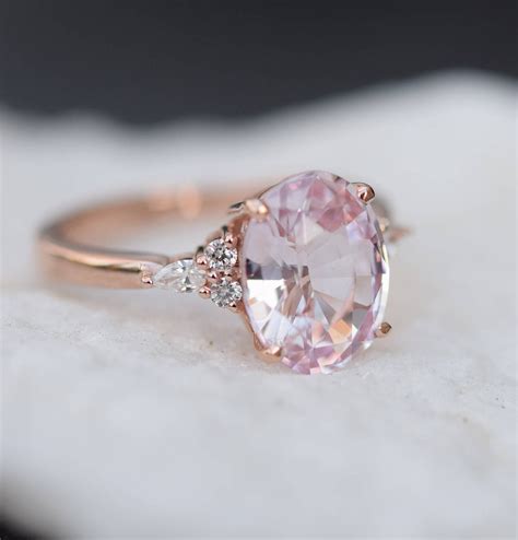 blush pink sapphire engagement ring light peach pink sapphire oval diamond ring 14k rose gold
