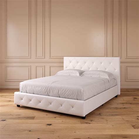 Dhp Dakota Upholstered Platform Bed Queen Size Frame White Walmart