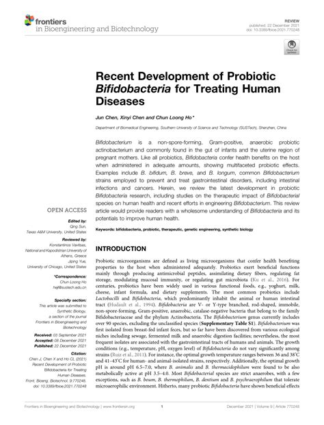 Pdf Recent Development Of Probiotic Bifidobacteria For Treating Human