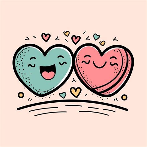 Dibujado A Mano Día De San Valentín Pareja De Corazones Sonriendo Amor