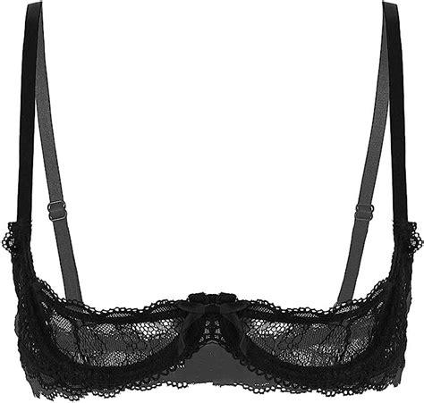 Yoojoo Women Sexy 14 Cup Sheer Lace Bra Push Up Underwired Shelf Bra Unlined See Through