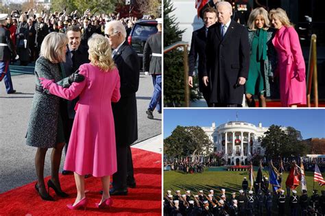 Bidens Greet French President Emmanuel Macron Wife Brigitte At White House