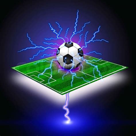 Soccer Ball On The Green Field And Lightning Stock Photo Colourbox