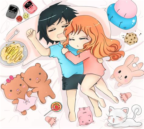 Naughty Anime Couple Making Fun And Sleeping Together Eating Bed Love