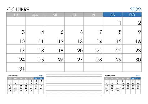 Calendario Octubre 2022 Calendariossu