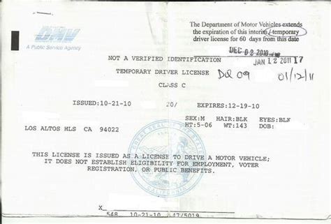Printable California Temporary Driver S License Template Printable